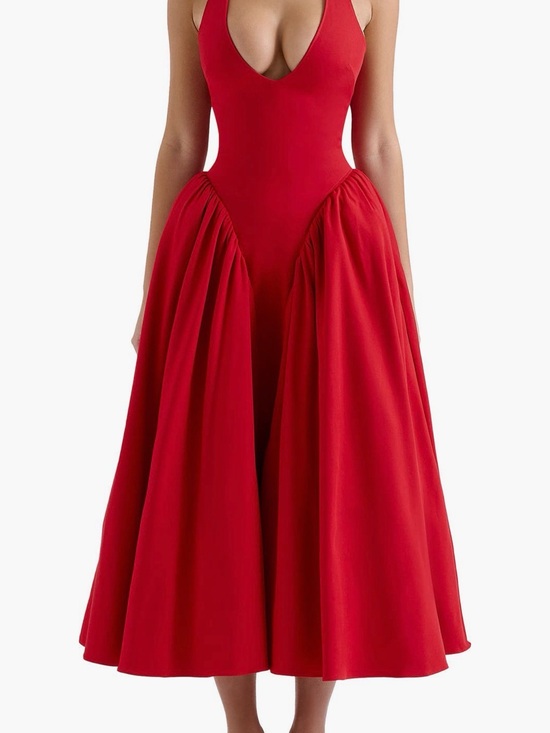 House of CB Dresses & Skirts - House of CB Red Deep V A-Line Midi Dress